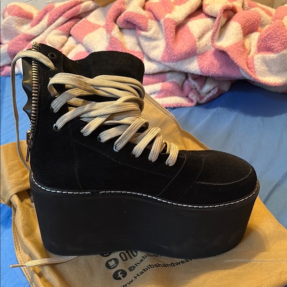 LIKE NEW UNIF Vintage Punk Grunge Black Platform ‘Nobody’ Lace-Up Shoes Rare 8 - Picture 5 of 9